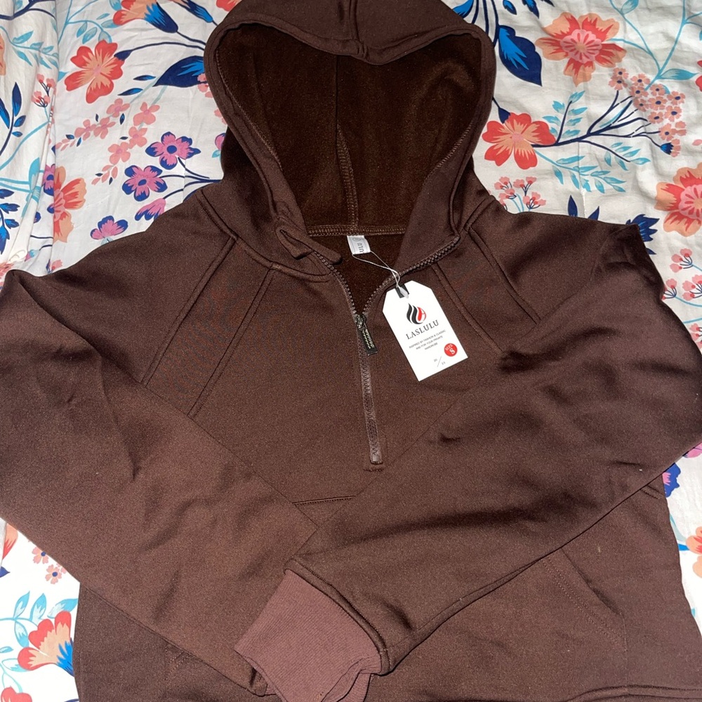 Laslulu Women’s Brown Zip-Up Hoodie Sweater
